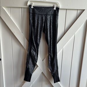 Lululemon Black & White Flecked Leggings with mesh overlay (not see thru)